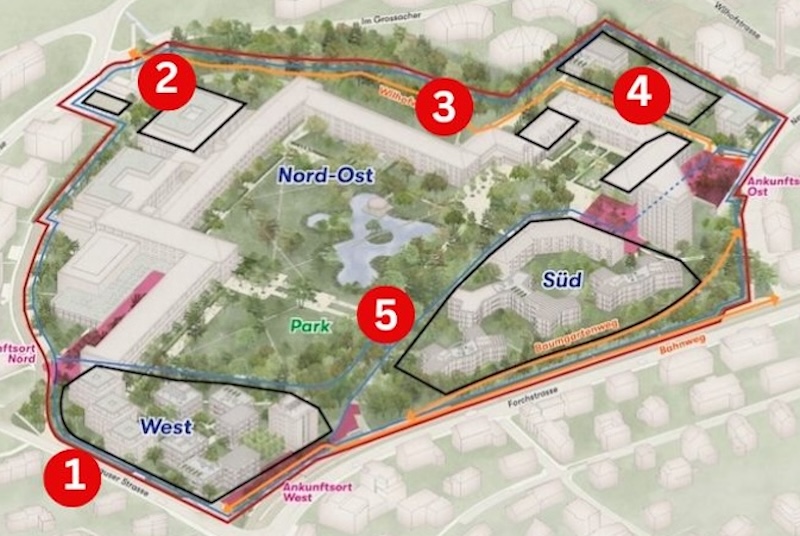 5 Entwicklungs-Hotspots auf dem Areal des Spitals Zollikerberg