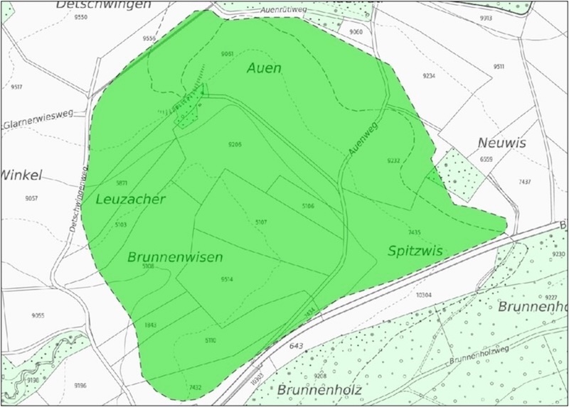 Geplanter Deponiestandort Brunnenwisen: 16 Parzellen, 7 Landbesitzer (Grafik: zVg)