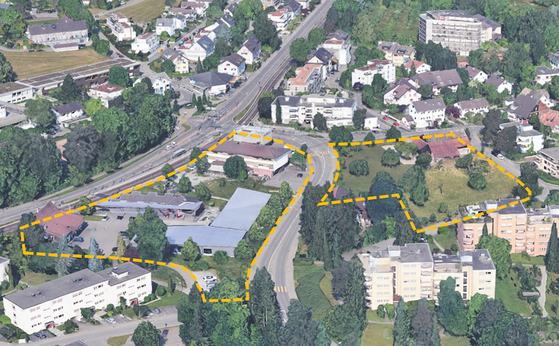 Ortszentrum Zollikerberg (links) und Grünoase Roswies (rechts)