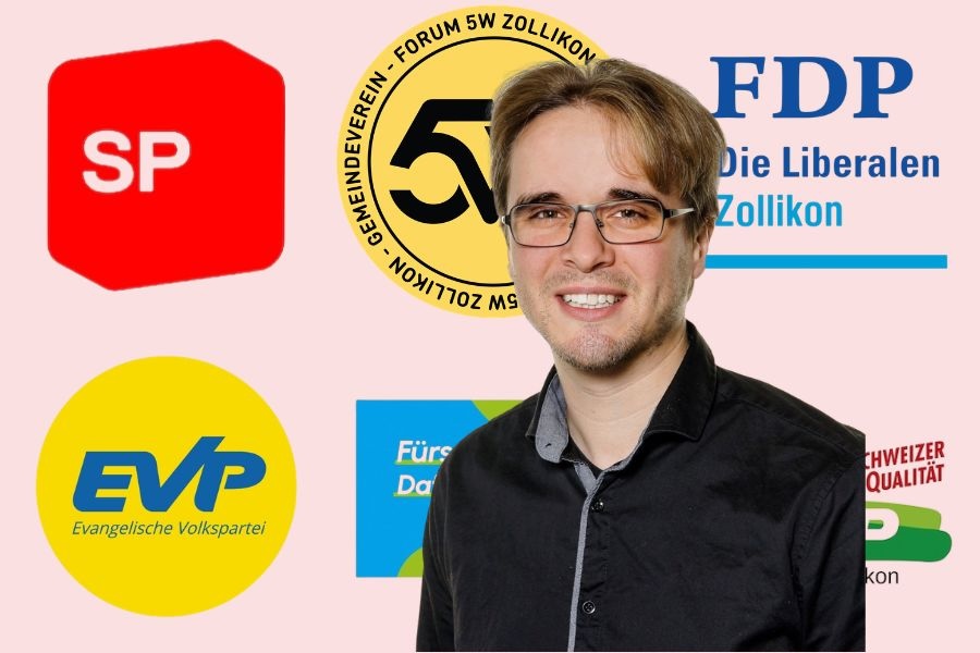 Felix Wirz vor dem Zolliker Parteienspektrum (Illustration: ZN)