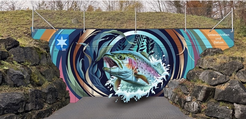 Hohls Streetart-Wandbild am Wasserreservoir Huebeggli in Oberrieden