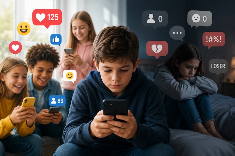 Social Media – freundlich und zerstörerisch zugleich (Illustration: KI)
