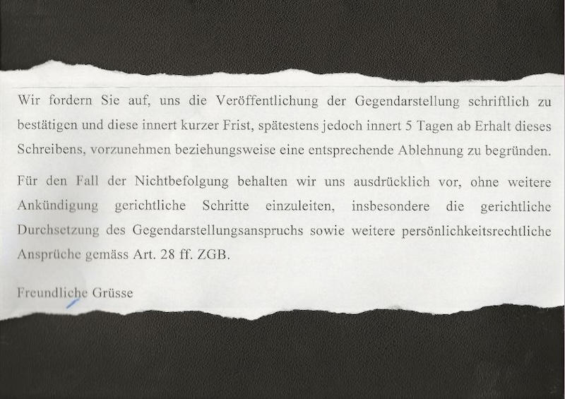 Ausriss aus dem Schreiben der Basler Anwälte (Scan: ZN)